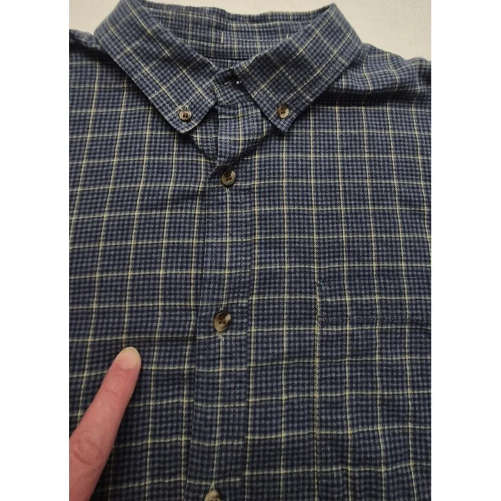 Banana‎ Republic men's blue plaid LS button up Untucked Fit shirt LG Cotton